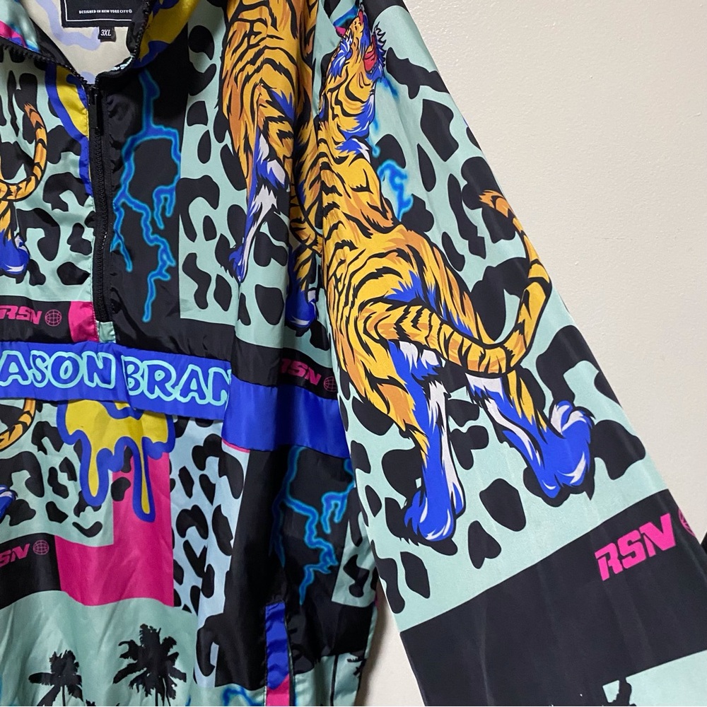 Reason Brand AOP AllOver Print Half-Zip Pullover Hooded Jacket Smiley Tiger RSN - Picture 6 of 14